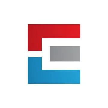 Red Blue and Grey Rectangular Letter E Icon Stock Illustration