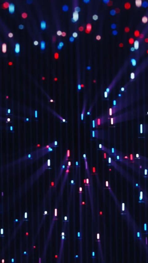 Red, blue and white glowing light points suspended in dark space, suggestin.. Stock Footage 330611363