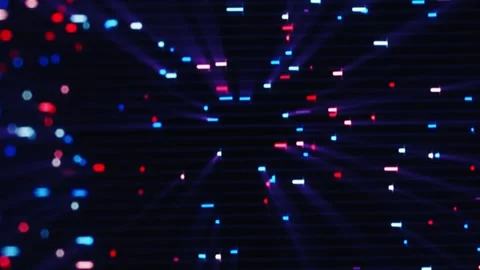 Red, blue and white glowing light points suspended in dark space, suggestin.. Stock Footage 333375374