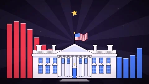 Red-blue-bar-duel-election-night-starburst-dusk-loop 스톡 동영상 343631624