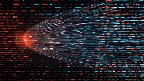 Red blue binary data expanding field light tracer tilted plane seamless loop 動画素材 344660227
