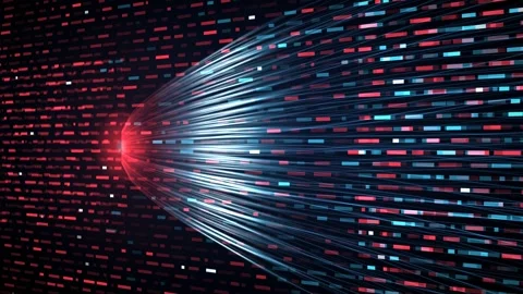 Red blue binary data expanding field wavefront vanishing point seamless loop Stock Footage 344660555