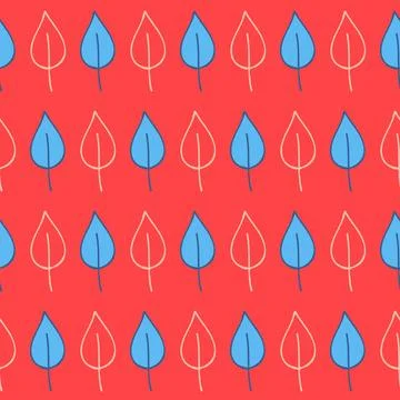 Red blue birch leaf seamless pattern cute trendy hand drawn background Stock Illustration