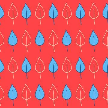 Red blue birch leaf seamless pattern cute trendy hand drawn background Illustrazione stock