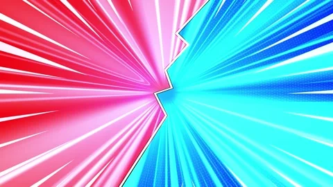 Red blue comic speed burst background split color panels, white motion streaks, Stock Footage 340478311
