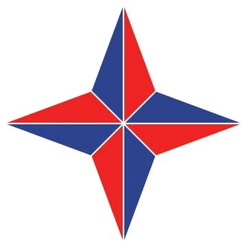 Red blue compass rose geometric star orientation navigation symbol Stock Illustration