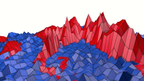 Red blue deformed low poly wave surface. 3D rendering Stock Footage 95001420