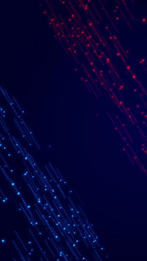 Red blue digital data streak dotted light trails moving across deep space. Stock Footage 340479136