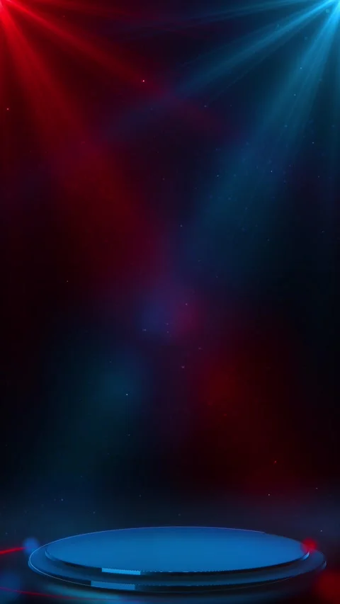 Red blue futuristic stage background glowing circular platform, neon rings, soft Stock Footage 340526685