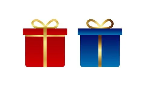Red Blue Gift Boxes  Stylized Present Icons with Golden Ribbon Design Stock-Illustration