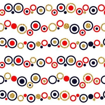 Red, blue, glitter ring and circle seamless pattern Stock Illustration