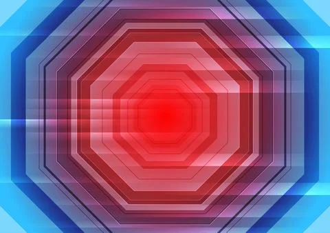 Red blue glossy octagons abstract tech background Stock Illustration