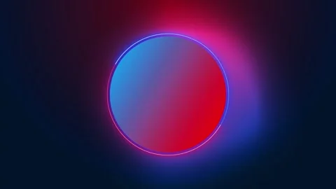 Red blue gradient orb glowing circular rim, soft magenta halo, and dark modern d Stock Footage 340479785