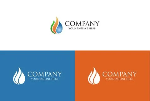 Red Blue Green Simple Fire Water Drop Logo Design	 Stock Illustration