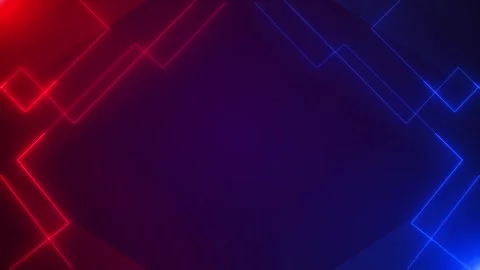 Red blue neon geometric background glowing angular lines, dark purple center spa Stock Footage 340398127