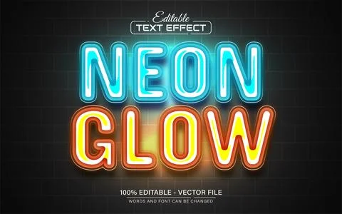 Red blue neon light text effect editable Stock Illustration