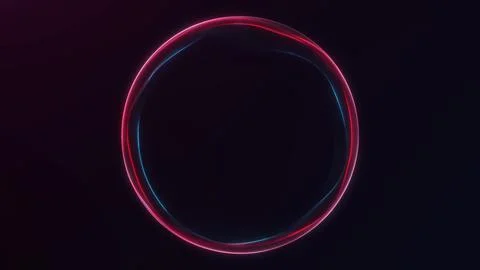 Red blue neon ring on dark background with glowing circular contour, futuri.. Stock Illustration