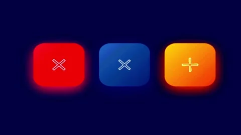 Red blue orange buttons with math symbols animate on dark background Stock Footage 346532860