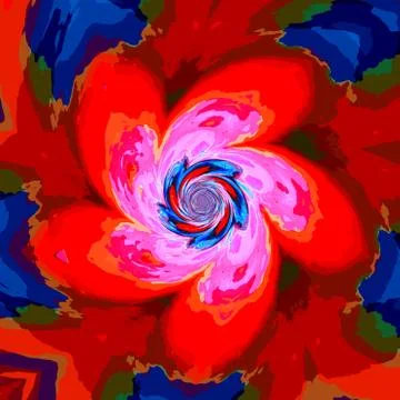 Red blue psychedelic flower background. Paint drain. Crazy messy ideas. Paint. Stock Illustration