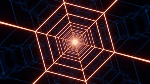Red &amp; Blue Pulsatory Hexagon Sci-Fi Tunnel Loop Animation Video stock 240841821