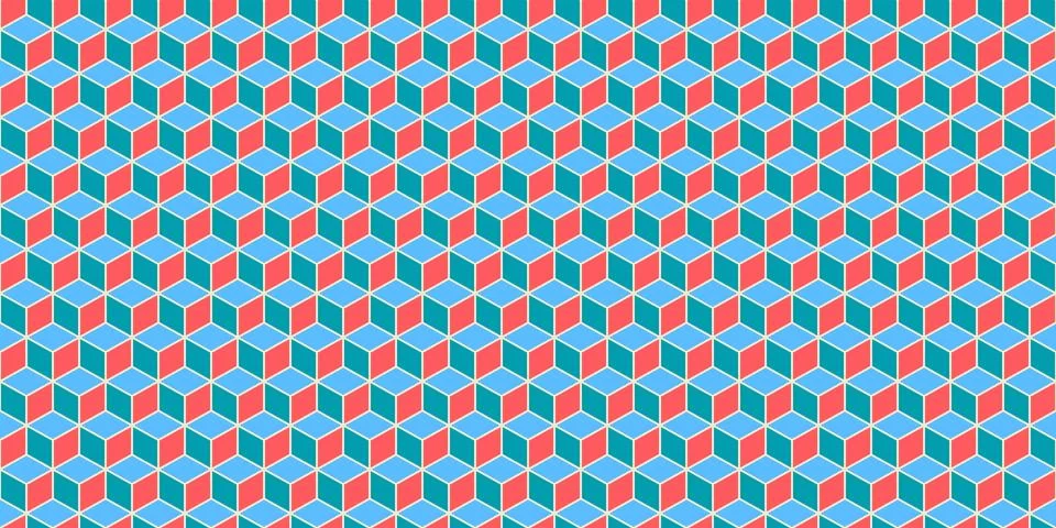 Red Blue Seamless Cube Pattern Background. Isometric Blocks Texture. Geometri Illustrazione stock