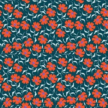 Red blue seamless pattern with poppies. Decorative bright meadow wallpaper Stock Illustration