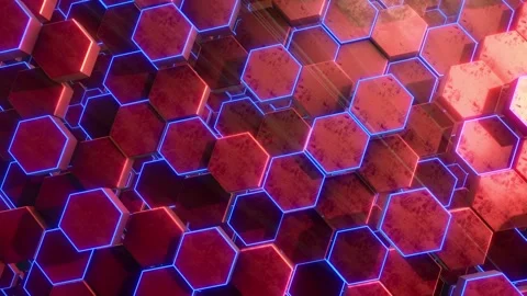 Red &amp; Blue Shiny 3D Hexagons Background Stock Footage 262631508