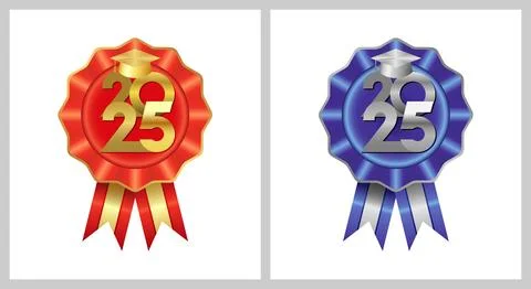 Red blue silver gold rosette awarded2025 Stock Illustration
