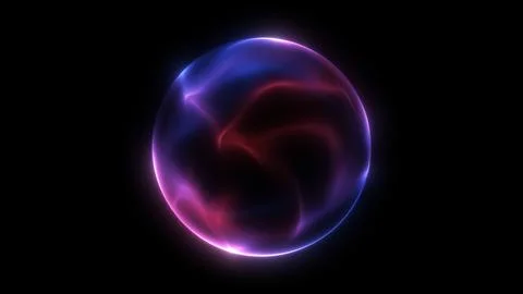 Red blue sphere blurred focus isolated black background slow glowing motion.. Stock Illustration