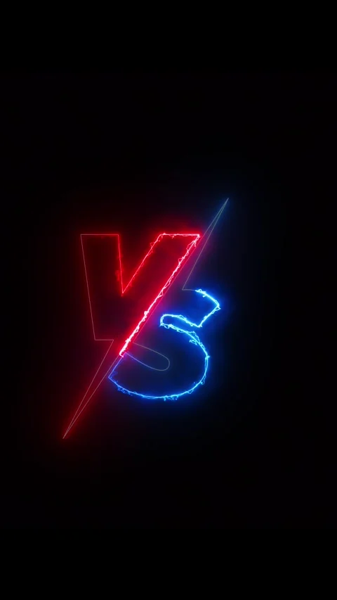 Red blue VS emblem black background electric glow, sharp diagonal split, intense Stock Footage 334103435