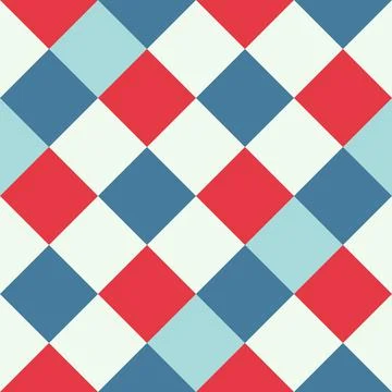 Red Blue White Large Diagonal Seamless French Checkered Pattern. Inclined Big Stock Illustration