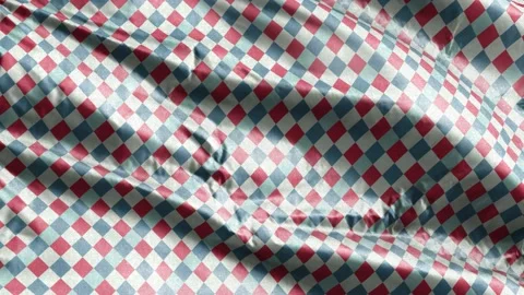 Red blue white small diagonal french checkered pattern textile fabric slow wa Stock Footage 197308589