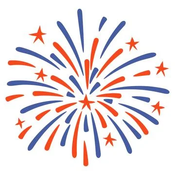 Red blue yellow firework burst with dense star pattern cartoon style Иллюстрация