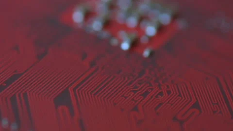 Red board with chips and microcircuits in slow motion Stock Footage 151247234