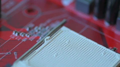 Red board with chips and microcircuits in slow motion Stock Footage 151247278