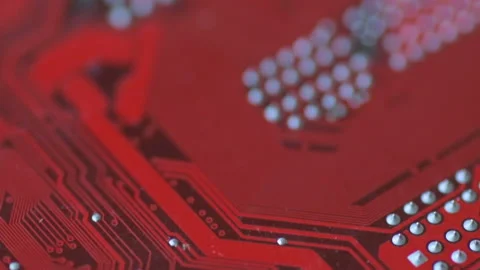 Red board with chips and microcircuits in slow motion Stock Footage 151255525