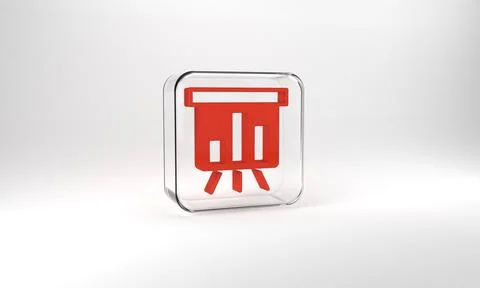 Red Board with graph chart icon isolated on grey background. Report text file Stock Illustration