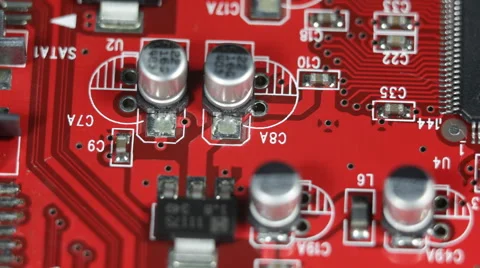 Red Board Modern High Technology Computer Circuits Background Digital Processor Stock Footage 44353951