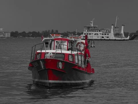 Red boat in Italy 스톡 사진