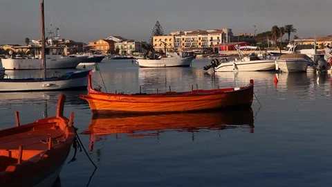 Red Boat in Sicily Stock Footage 90396078