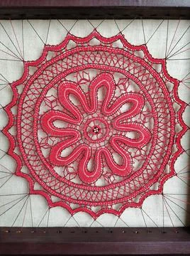 Red bobbin lace Stock Photos