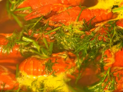 Red boiling crawfishes. Stock Photos