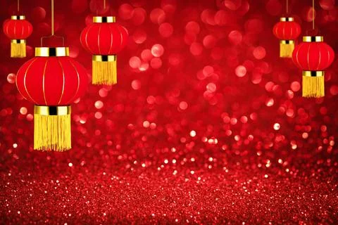 Red bokeh lights background. Unfocused abstract red glitter holiday backgroun Stock Photos