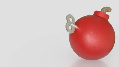 The Red Bomb and  wind up on white Background 3d rendering. Stock Illustration
