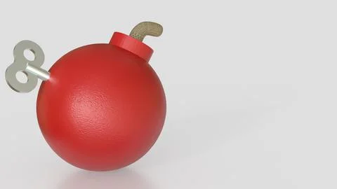 The Red Bomb and  wind up on white Background 3d rendering. Stock Illustration