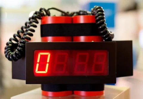 Red bomb with clock counter timer. Foto stock