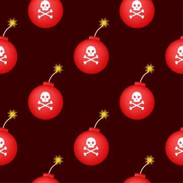 Red bomb dangerous pixel on dark background. Vector illustration. Stock Illustration