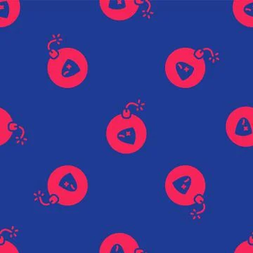Red Bomb ready to explode icon isolated seamless pattern on blue background.  イラスト素材