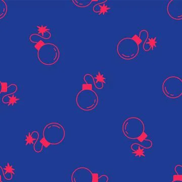 Red Bomb ready to explode icon isolated seamless pattern on blue background 库存插图