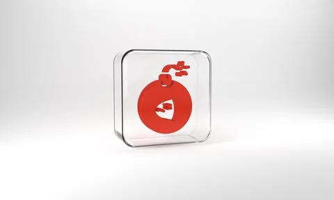 Red Bomb ready to explode icon isolated on grey background. Glass square button Stock Illustration
